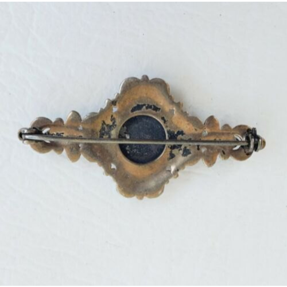 925 Sterling Silver Vintage Black Onyx & Marcasite Brooch Pin 2" - Picture 2 of 5